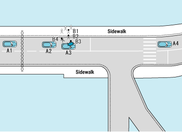 [Case 3] A boy collides with a car after ignoring a friend's attempt to stop him from jumping out onto the road.