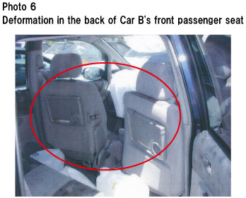 Photo 6  Deformation in the back of Car B's front passenger seat