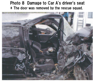 Photo 8  Damage to Car A's driver's seat
* The door was removed by the rescue squad.
