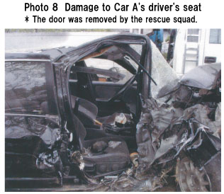 Photo 8  Damage to Car A's driver's seat
* The door was removed by the rescue squad.
