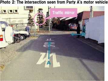 Photo 2: The intersection seen from Party A's motor vehicle
