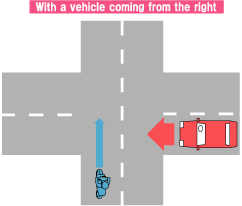 With a vehicle coming from the right
