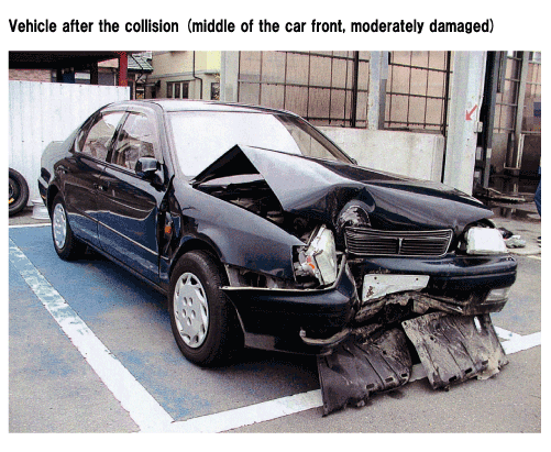  Vehicle after the collision (middle of the car front, moderately damaged)