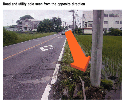 Road and utility pole seen from the opposite direction