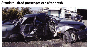 Standard-sized passenger car after crash